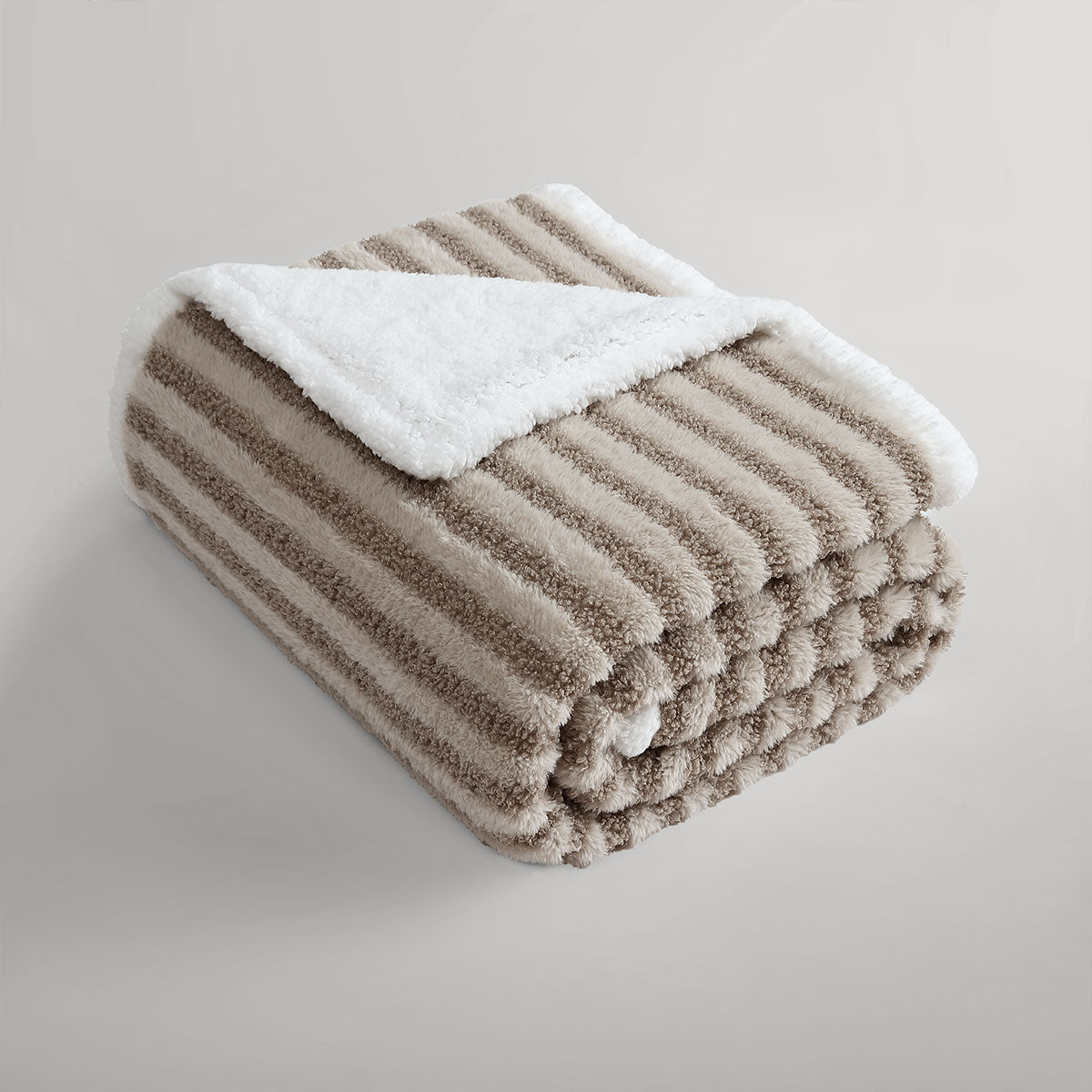 Ardor Carter Striped Boucle Throw Rug with Sherpa Reverse 130x170cm