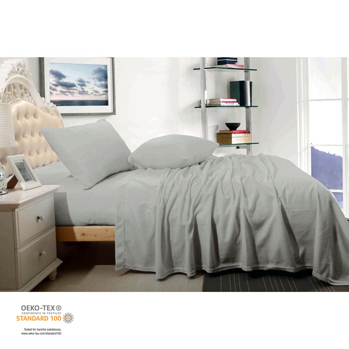 Shangri La Cashmere Touch Micro Flannelette Sheet Set Grey Single