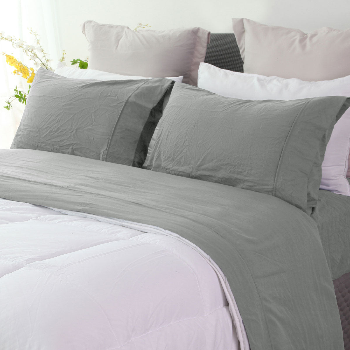 Ramesses Charcoal Pebble Wash Linen Look Alternative Sheet Set King