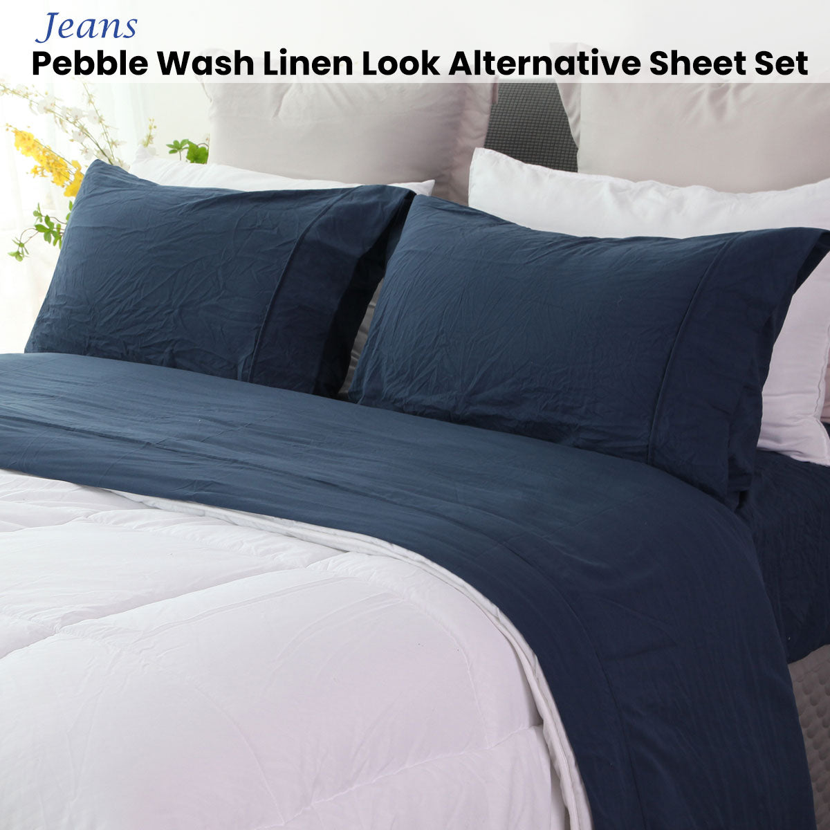 Ramesses Jeans Pebble Wash Linen Look Alternative Sheet Set King Single