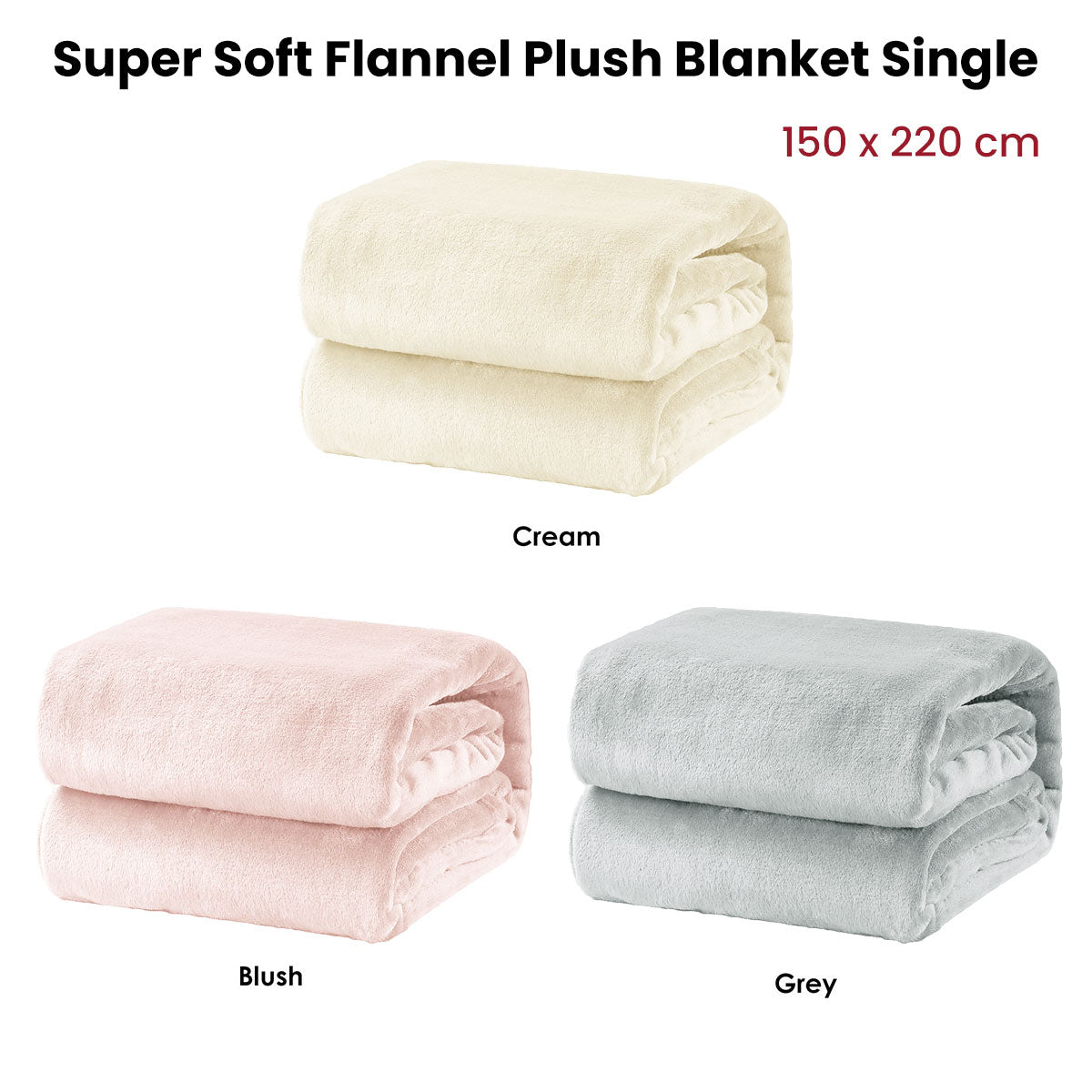 Super Soft Micro Flannel Plush Blanket Single 150 x 220 cm Grey