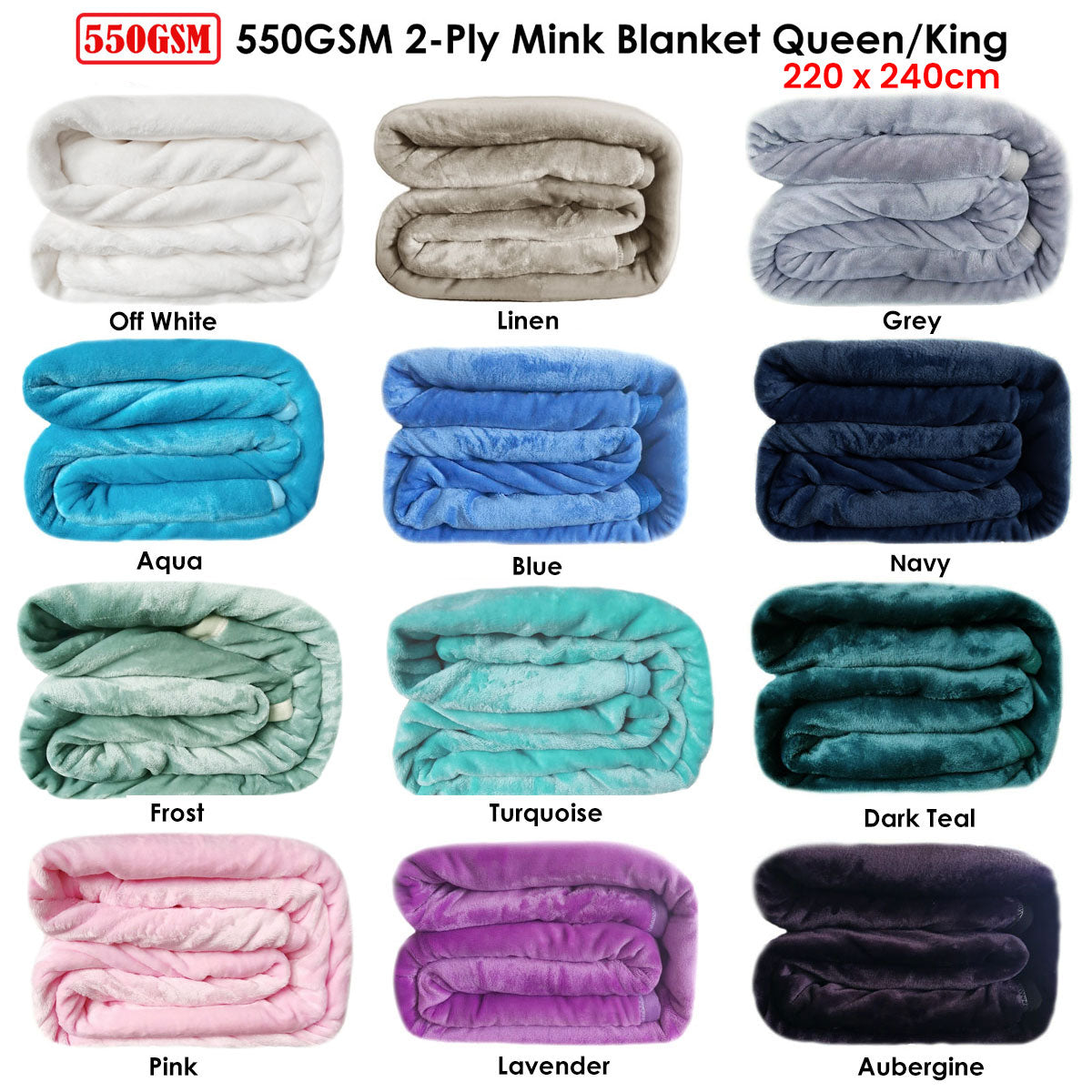 550GSM 2-Ply Mink Blanket Queen/King Frost