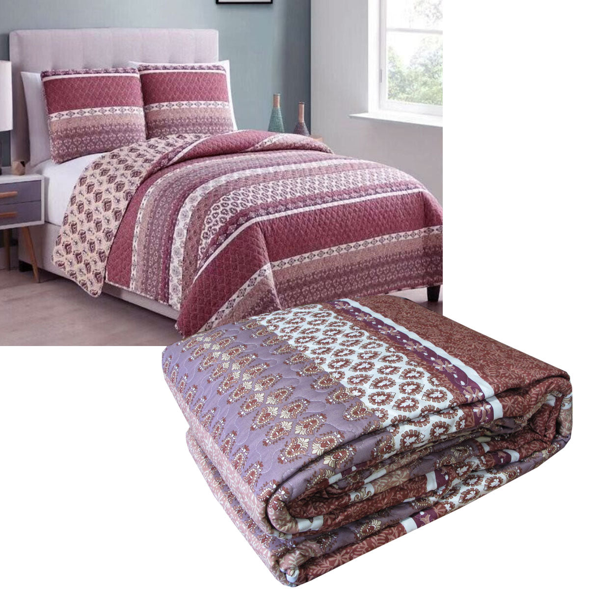 Seville 3 Pce Lightly Quilted Polyester Cotton Coverlet Set Queen/King