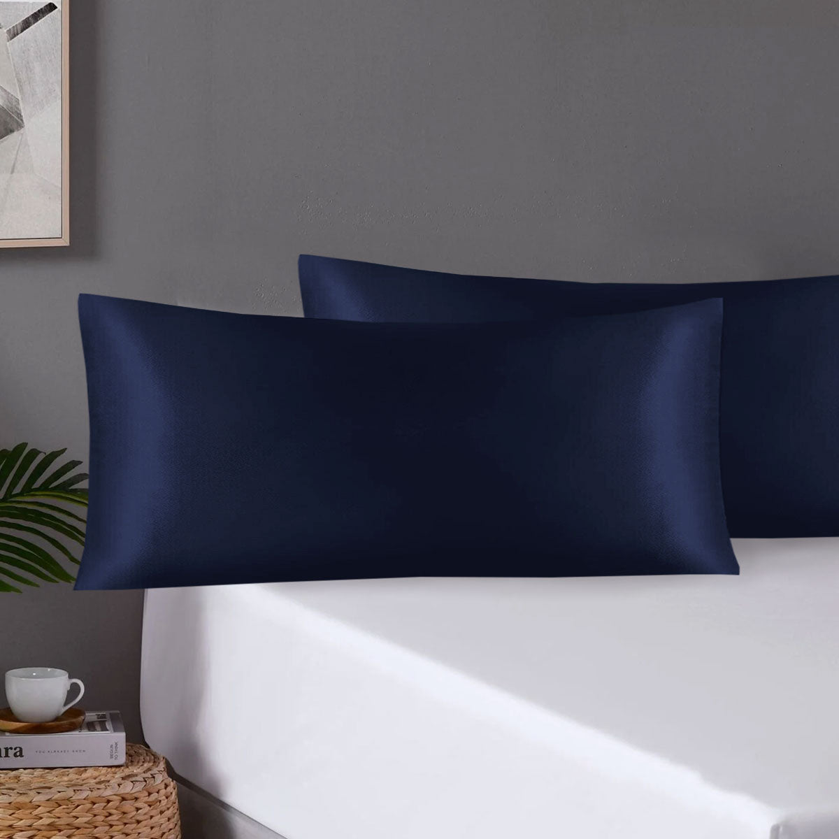 Pair of King Satin Silk Pillowcases with Envelope Closure 51 x 102 cm Navy