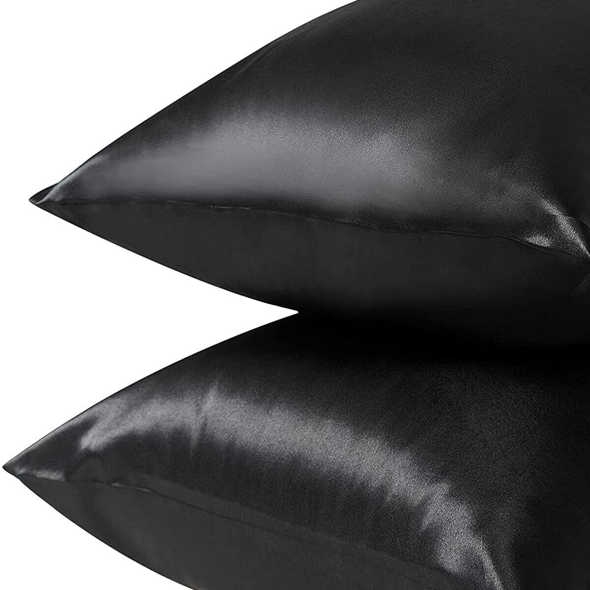 Pair of Standard Satin Silk Pillowcases with Envelope Closure 51 x 76 cm Navy
