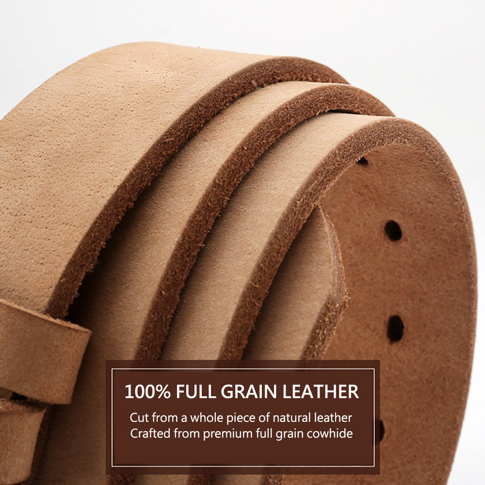 Men's Genuine Leather Belt Full Grain Cowhide Belt with Detachable Buckle (130cm)