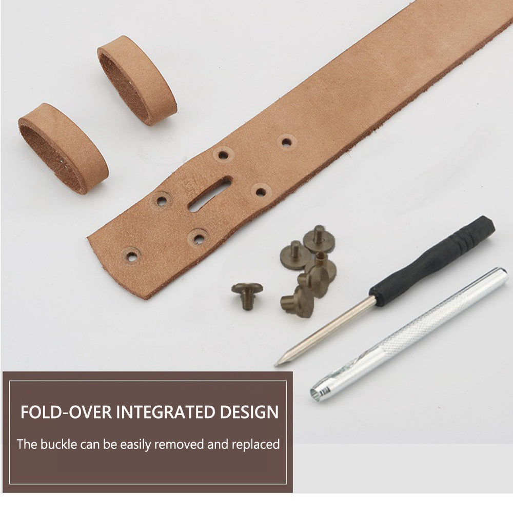 Men's Genuine Leather Belt Full Grain Cowhide Belt with Detachable Buckle (130cm)