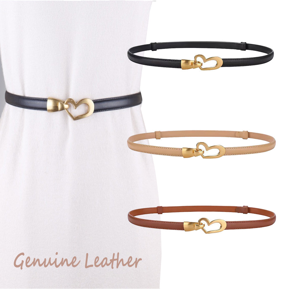 Women's Genuine Leather Thin Adjustable Waist Belt for Dresses Blazers (Brown)