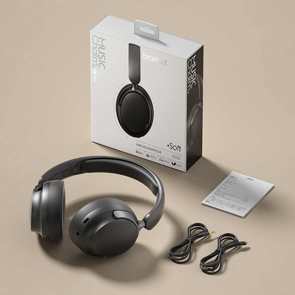 JR SY-T7 Bluetooth 5.4 Over-Ear Headset Wireless Headphones with Noise Cancelling Mic (Black)