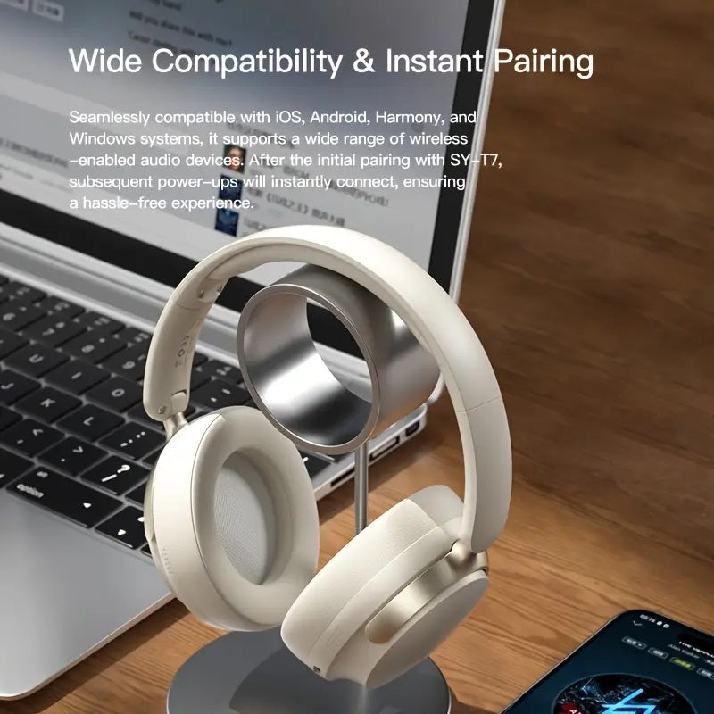 JR SY-T7 Bluetooth 5.4 Over-Ear Headset Wireless Headphones with Noise Cancelling Mic (Light Blue)