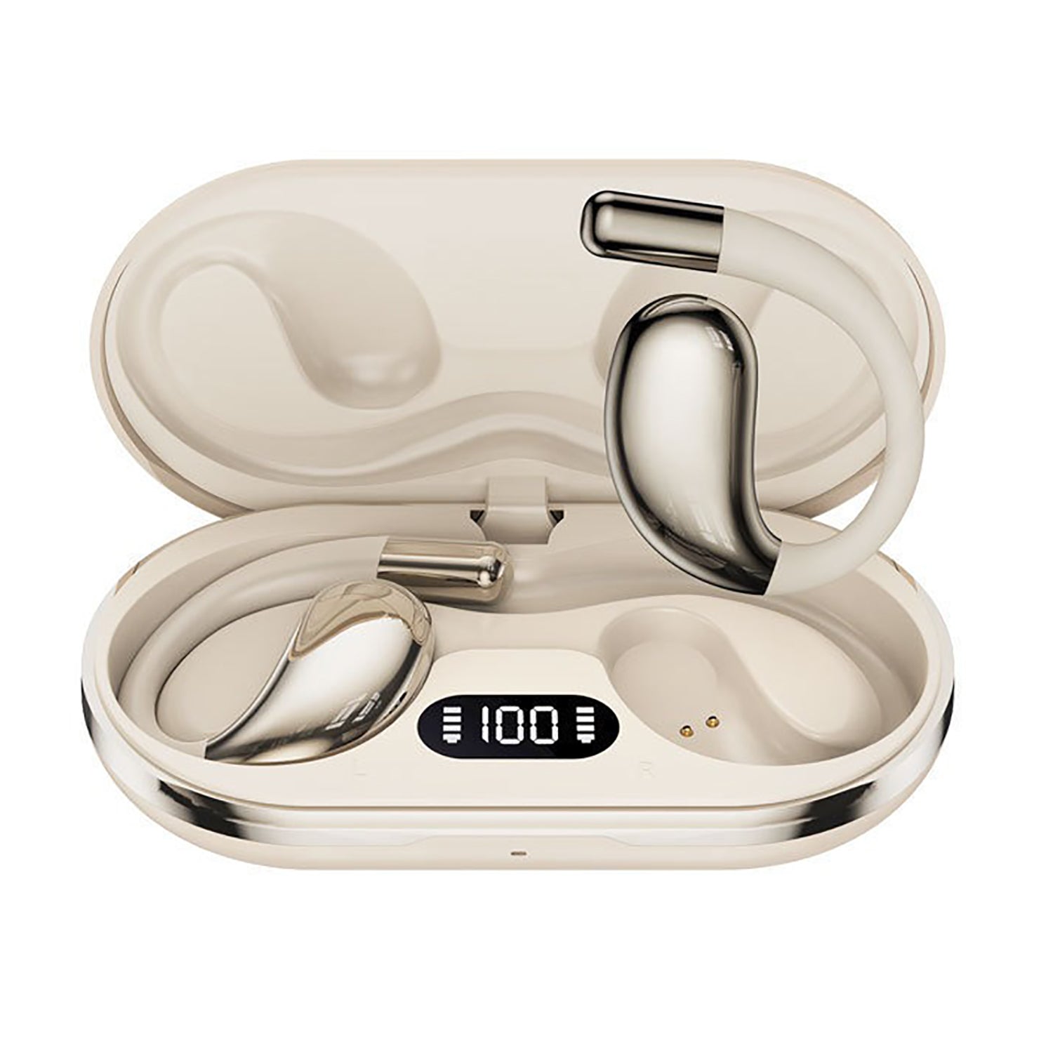 Wireless Earhook Sports Headphones Open-Ear Bluetooth 5.4 Sweat-Resistant Earphones (Beige)