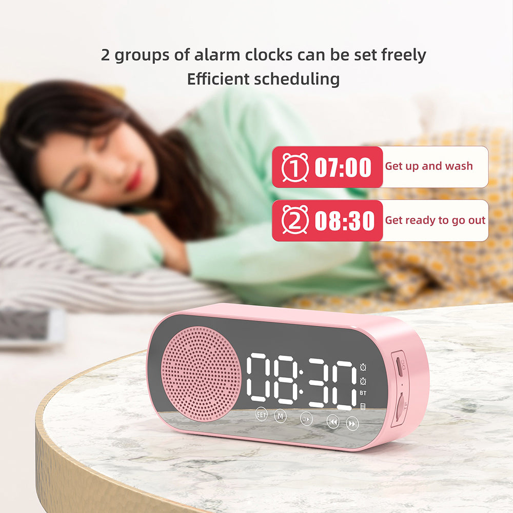Wireless Bluetooth Speaker Alarm Clock Music Radio Player Timer Hands-Free Calling (Black)