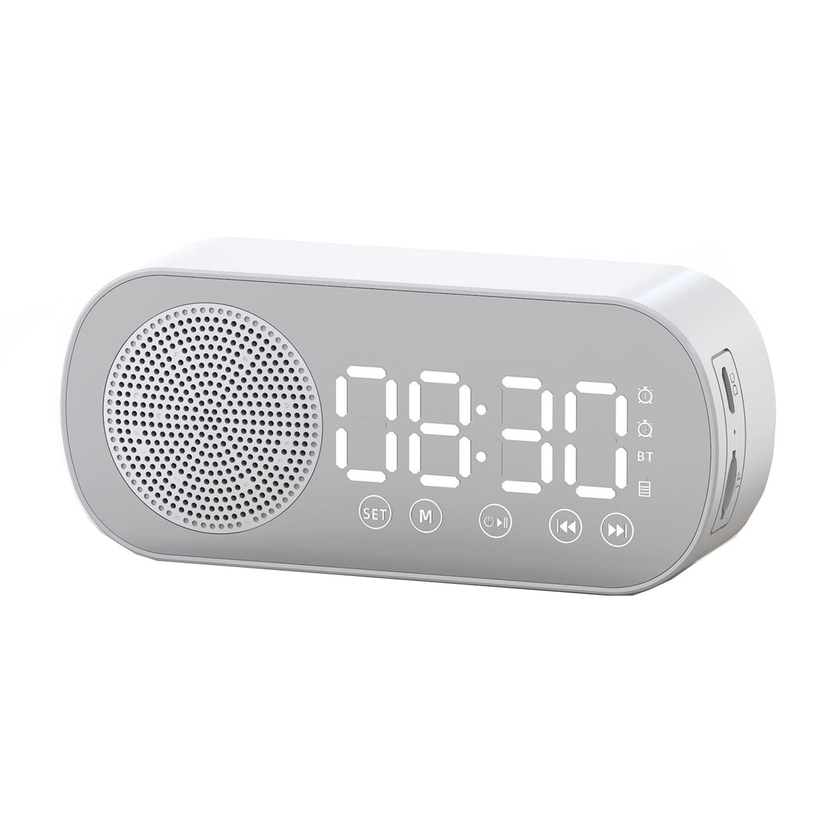 Wireless Bluetooth Speaker Alarm Clock Music Radio Player Timer Hands-Free Calling (White)