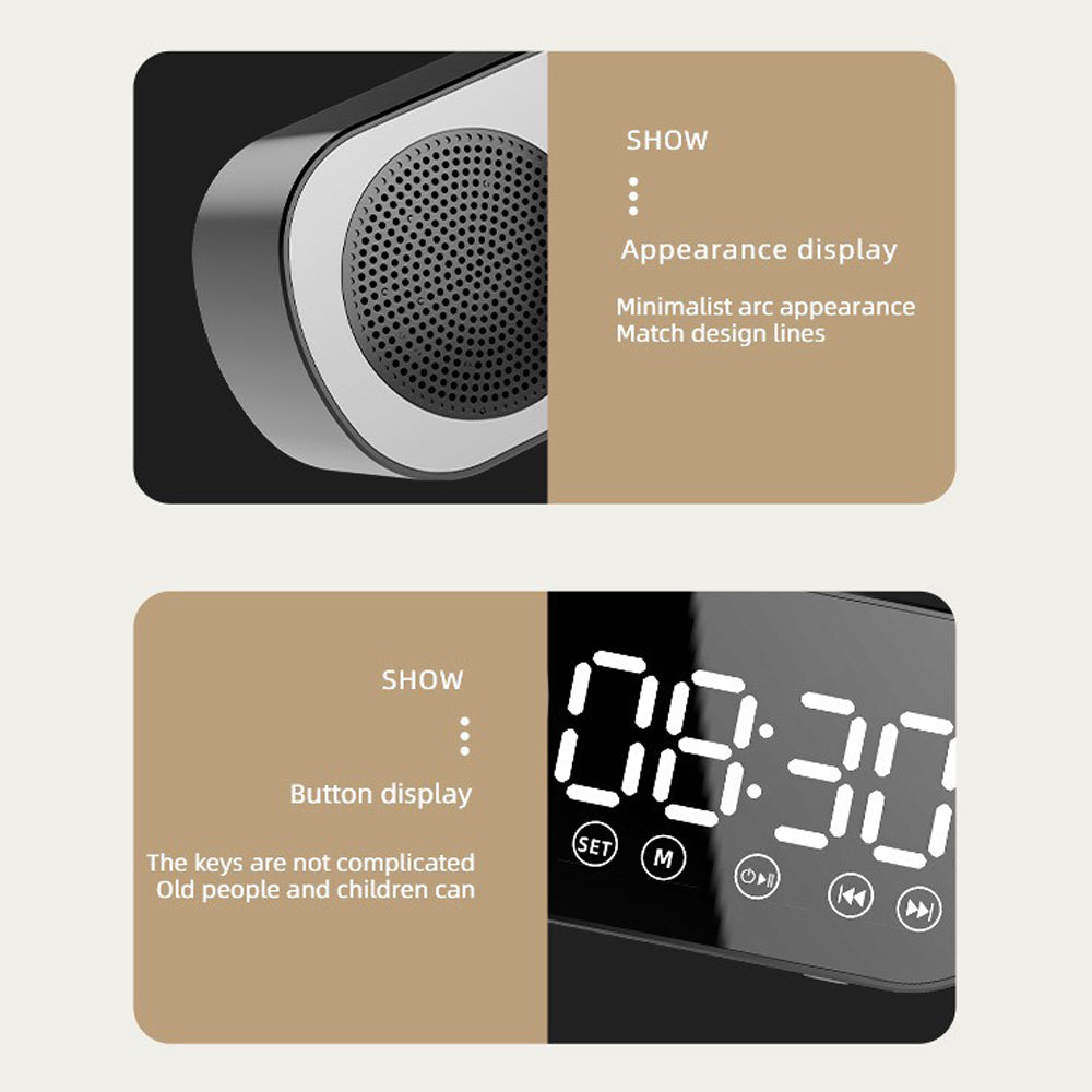 Wireless Bluetooth Speaker Alarm Clock Music Radio Player Timer Hands-Free Calling (White)