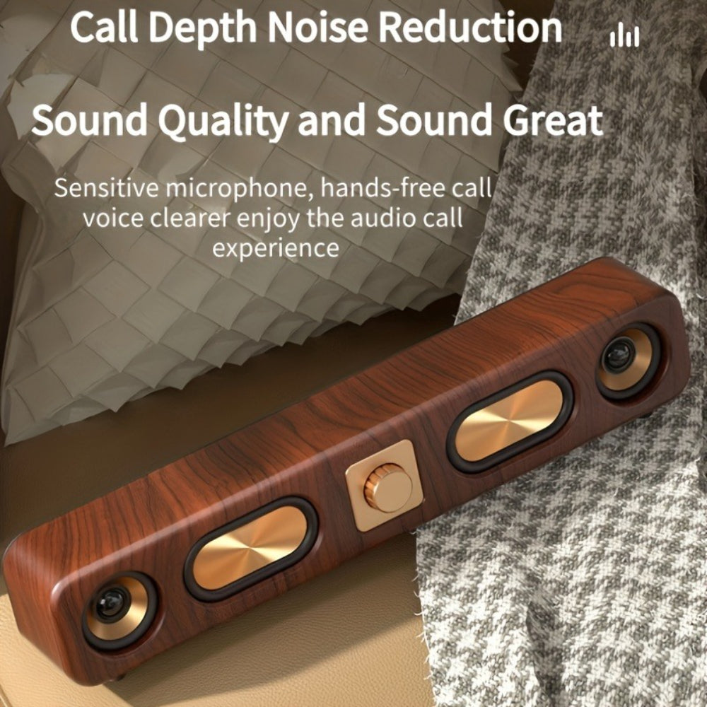 Retro Wood Grain Wireless Bluetooth Speaker Soundbar Deep Bass USB/TF/AUX Inputs