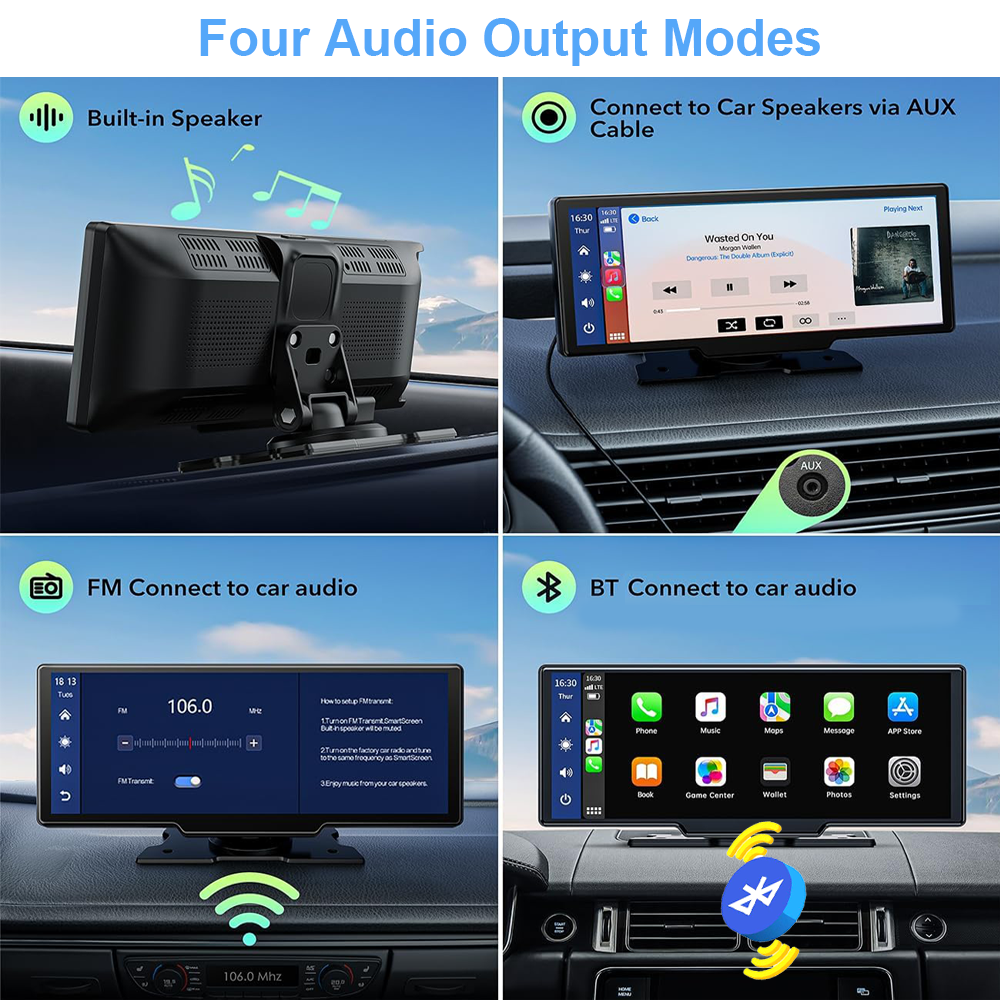 10.26" Wireless Apple Android Carplay Dual Dash Cam Front Rear Camera with 64G Card