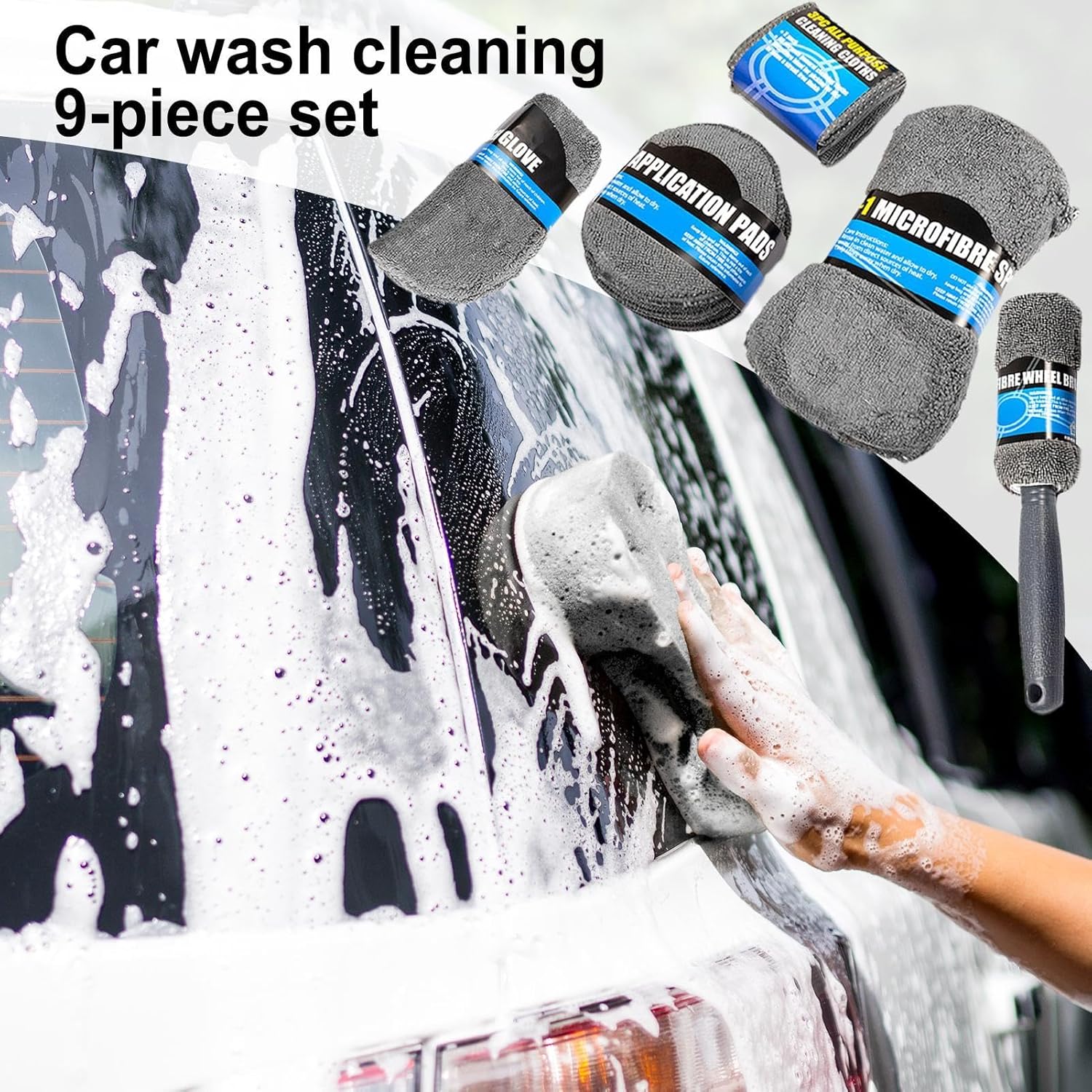 Car Cleaning Sponge Towel Brushe Set 9Pcs Car Wash Kits Cleaning Tools Set