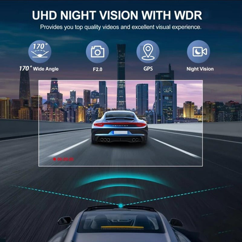 4K+2.5K Dual Dash Cam with WiFi GPS ADAS, Front and Rear Car Camera Recorder with 32GB Card