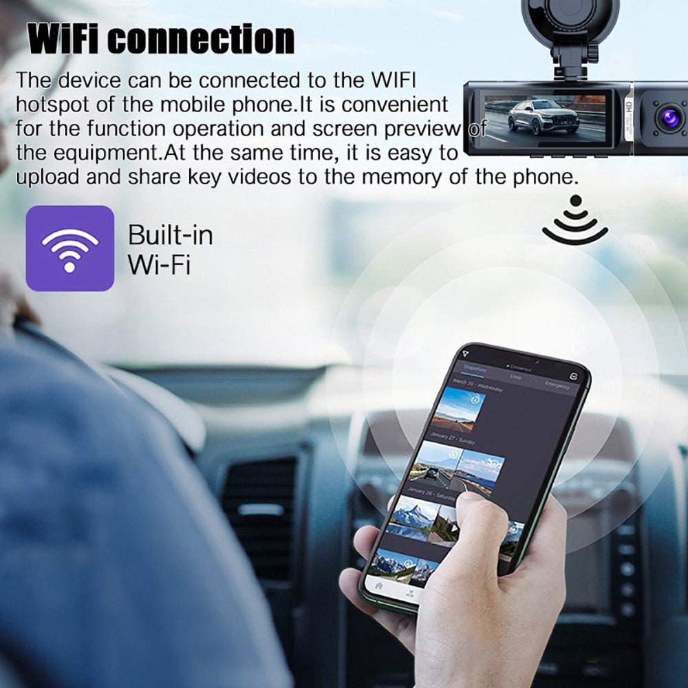 3 Channel 4K+1K+1K Dash Cam WiFi Car DVR Interior Cabin Camera Recorder with 32G Card