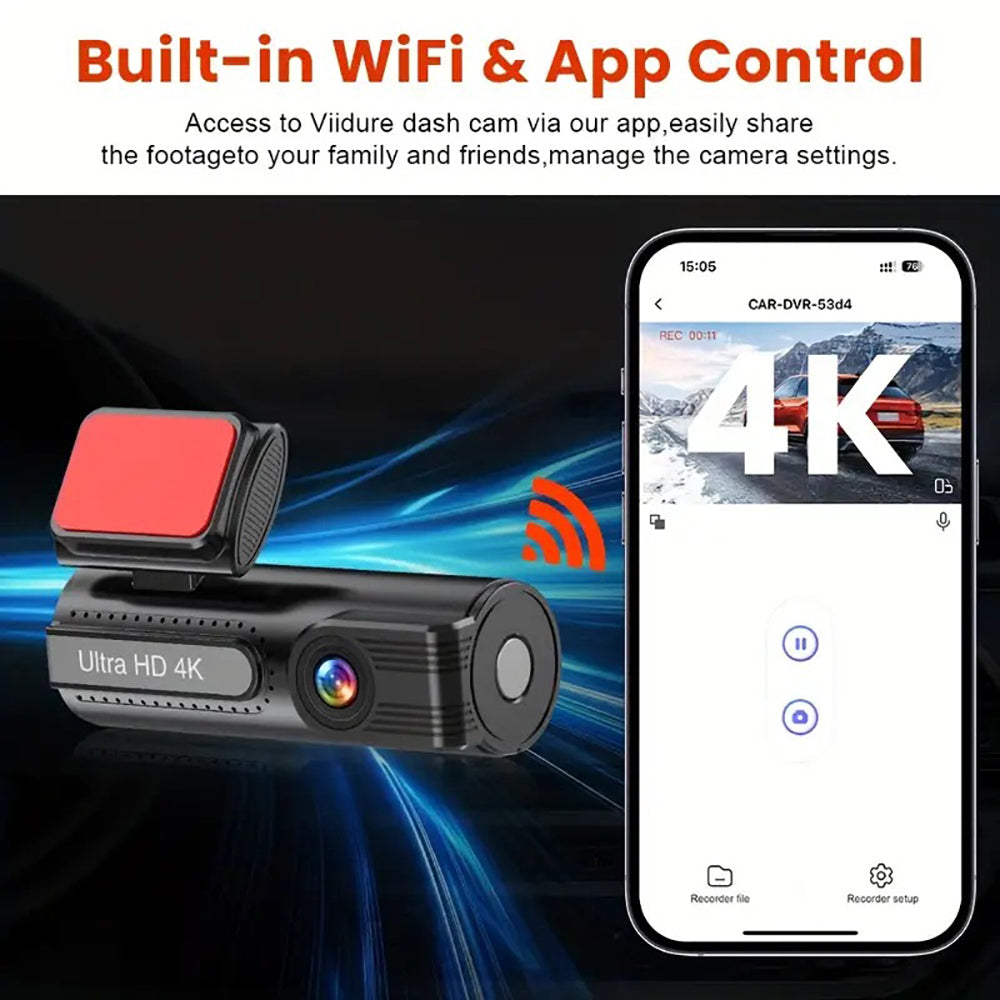 4K WiFi Car Dash Cam Dual Lens Wide Angle IPS Screen Night Vision Recording with 32GB Card