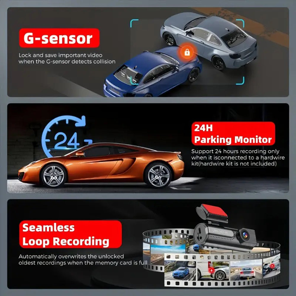 4K WiFi Car Dash Cam Dual Lens Wide Angle IPS Screen Night Vision Recording with 32GB Card