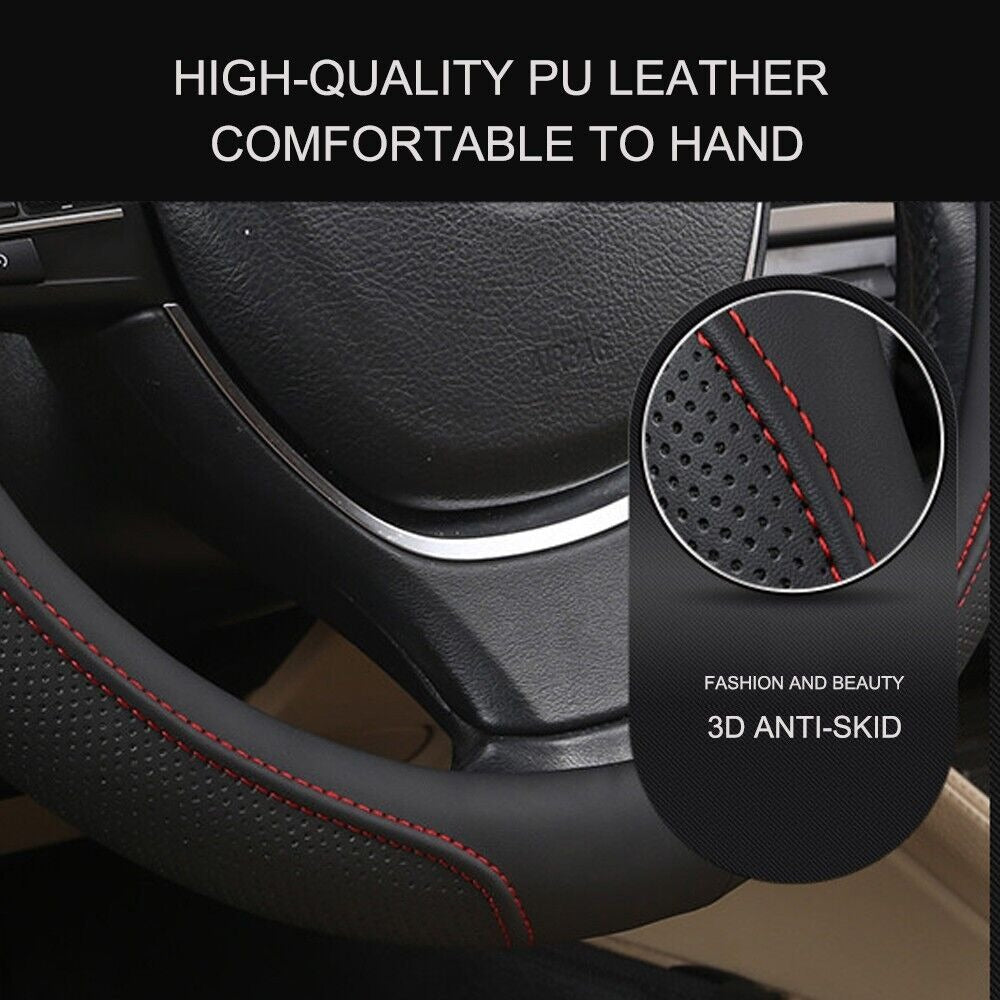 Universal Luxury Car 37-38cm Steering Wheel Cover PU Leather Non-slip Breathable (Brown)