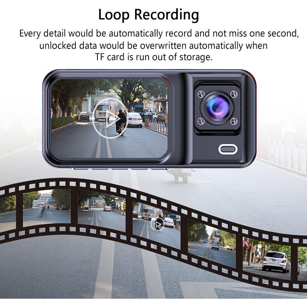 Front and Rear Triple Lens Dash Cam 1080P HD Three-Lens Driving Recorder Reversing Visual Recording