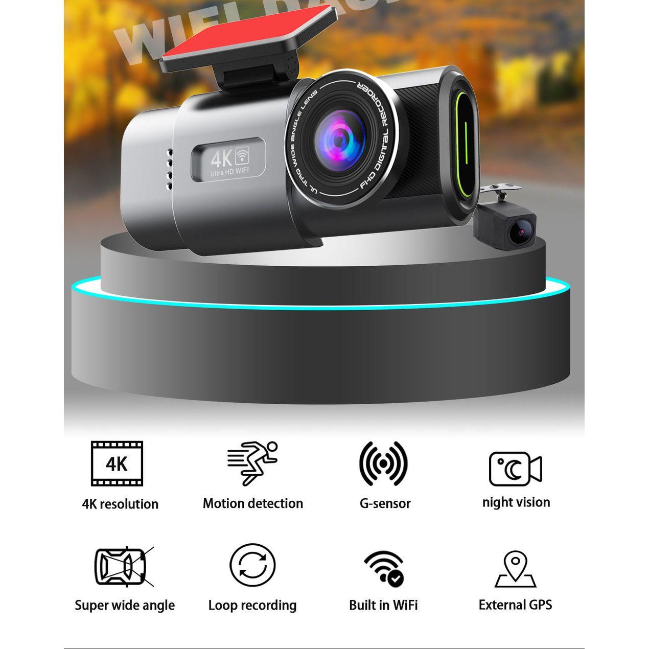 4K Dash Cam UHD 2160P WiFi Front Dashcam Night Vision Car Camera with 64GB Card