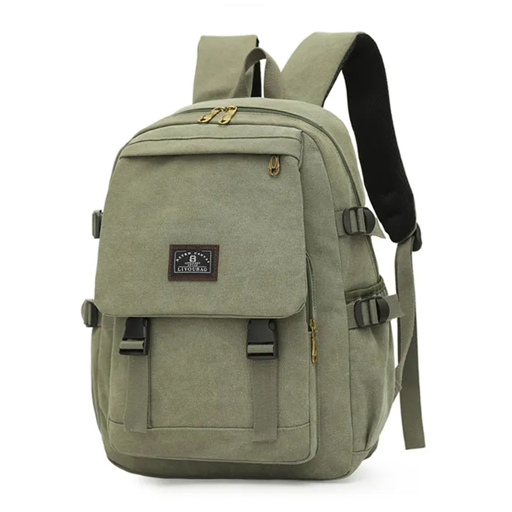 Unisex Leisure Canvas Backpack Durable Waterproof Outdoor Travel Rucksack(Navy Green)