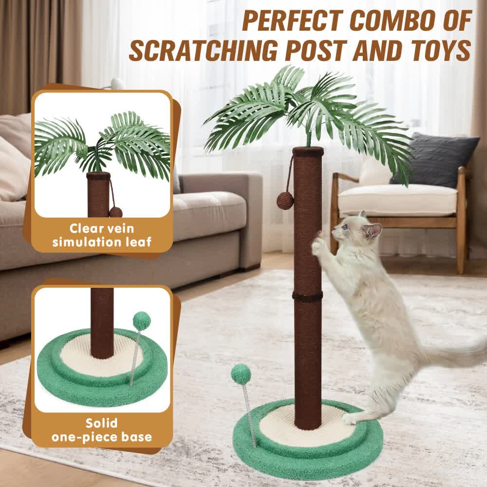 VaKa Cat Tree Scratching Post Large Palm Tree Cat Post Dangling Balls Cat Toy
