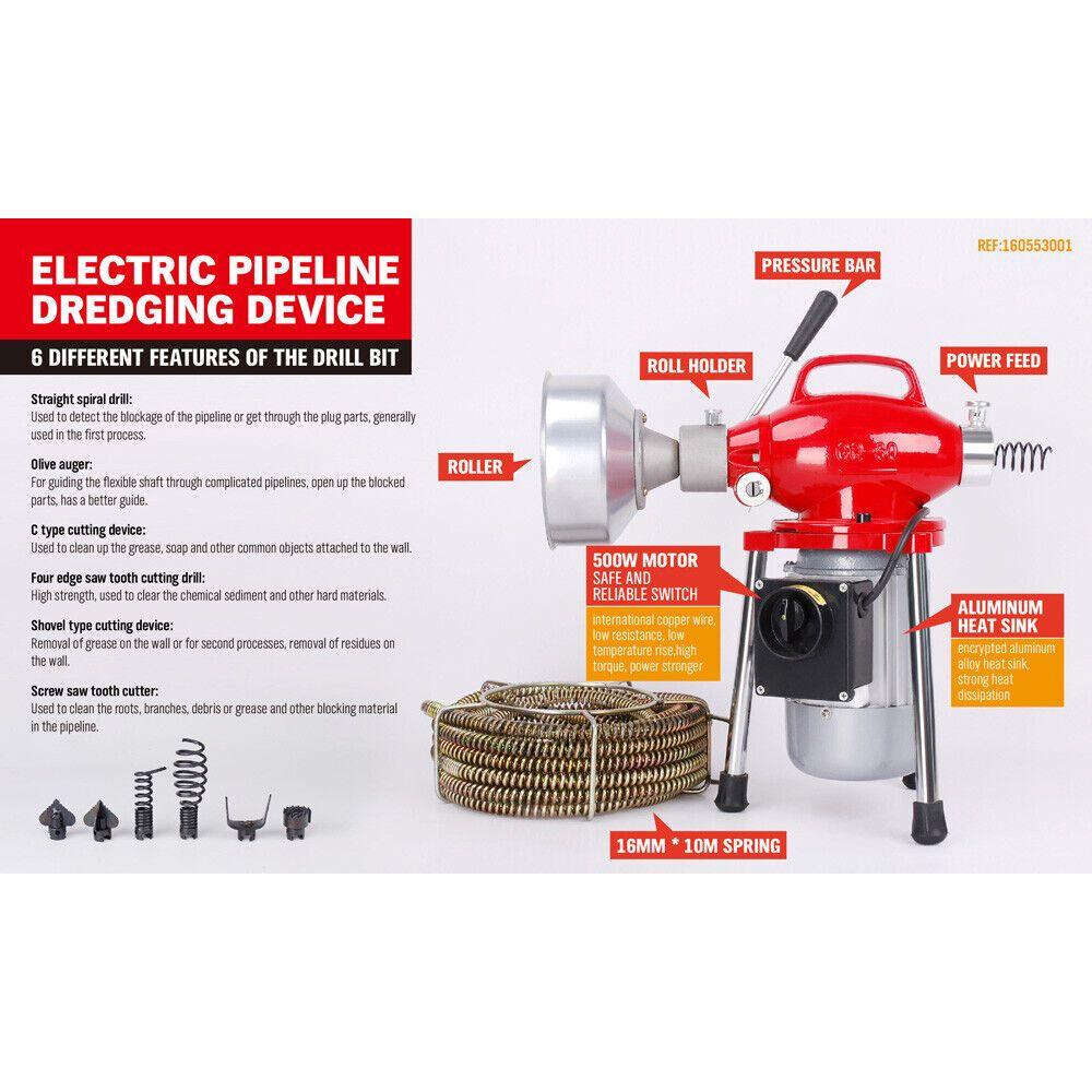 400W Drain Cleaner Electric Eel Rigid Plumbing Sewerage Pipe Machine 6 Cutters