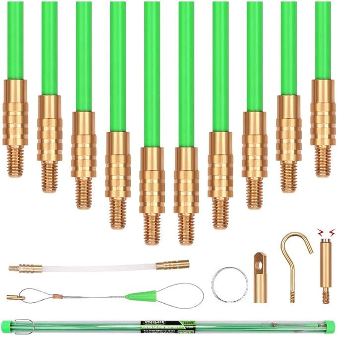 SWANLAKE 33 FT/10M Fiberglass Running Wire, Pull Push Rod, Fish Tape Cable Coaxial Electrical Fish Tape Pull Push Kit