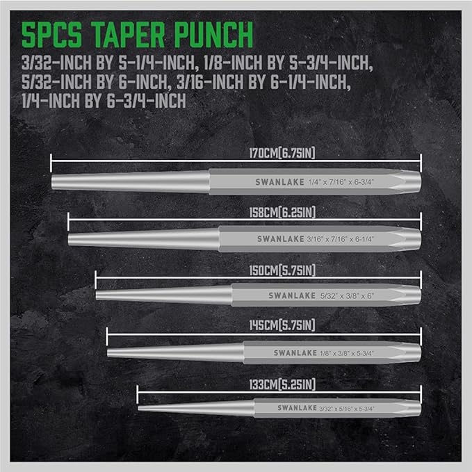 SWANLAKE Punch and Chisel Set, Including Taper Punch, Cold Chisels, Pin Punch, Center Punch (16pcs)