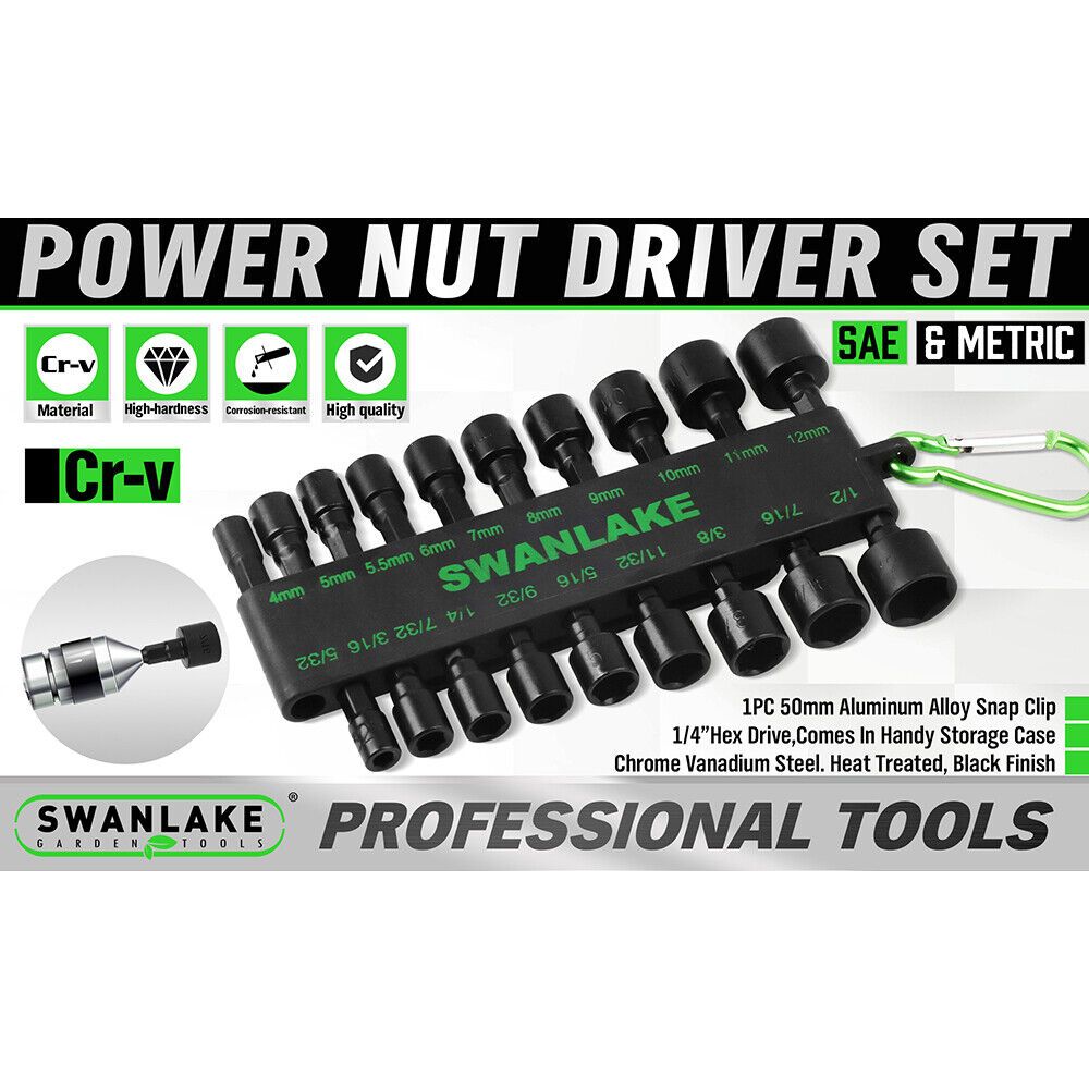 Swanlake 20Pcs Garden Tools Power Nut Driver Set Impact Drill SAE and Metric(will be no tracking)