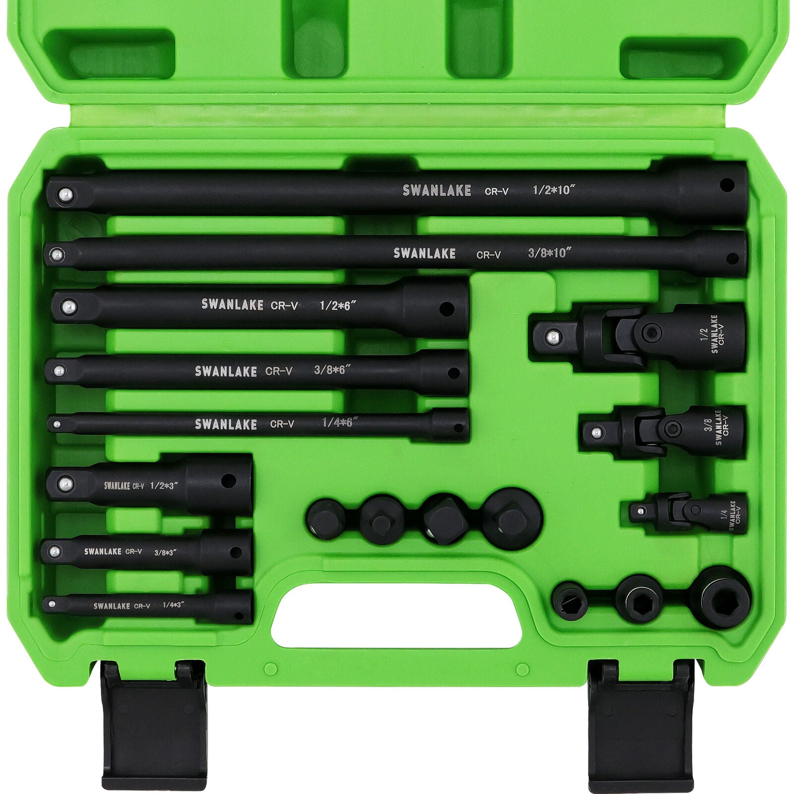 SWANLAKE 18Pcs Drive Tool Accessory Set Extension Bars Impact Universal Joint