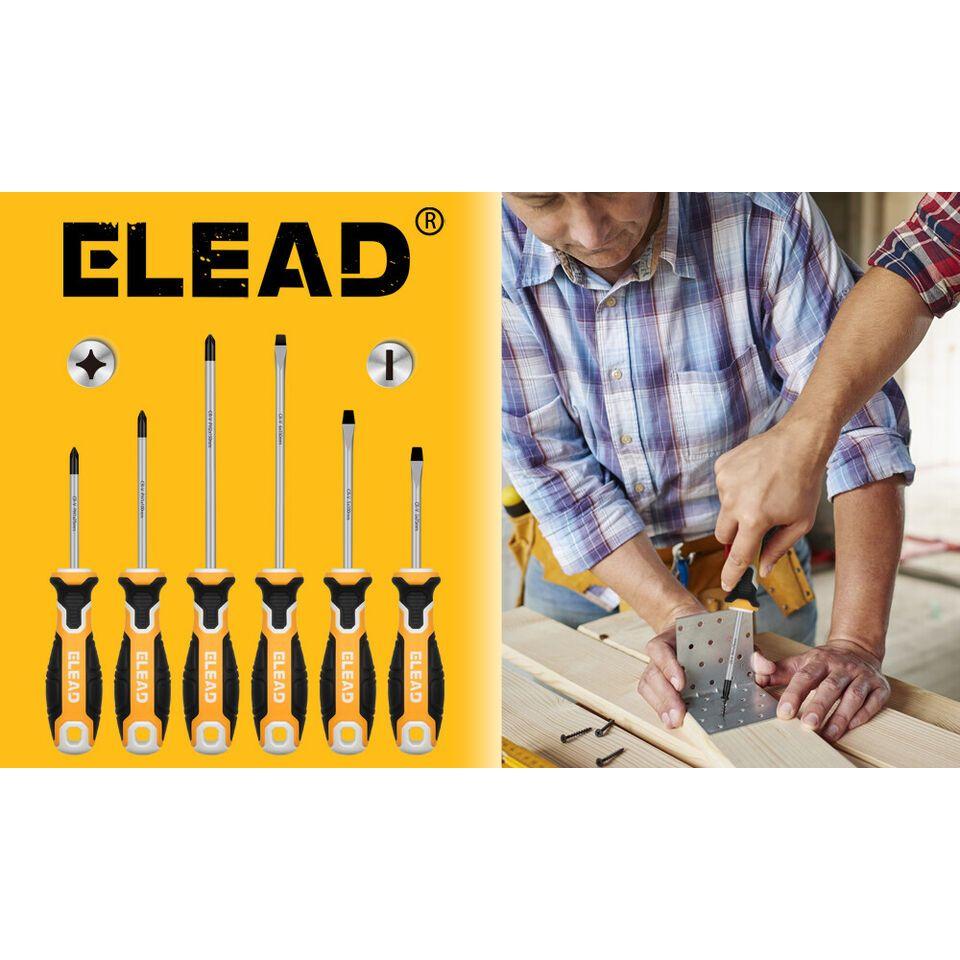 ELEAD 6Pcs Magnetic Screwdriver Set Phillips Slotted Non-Slip Handle Crv