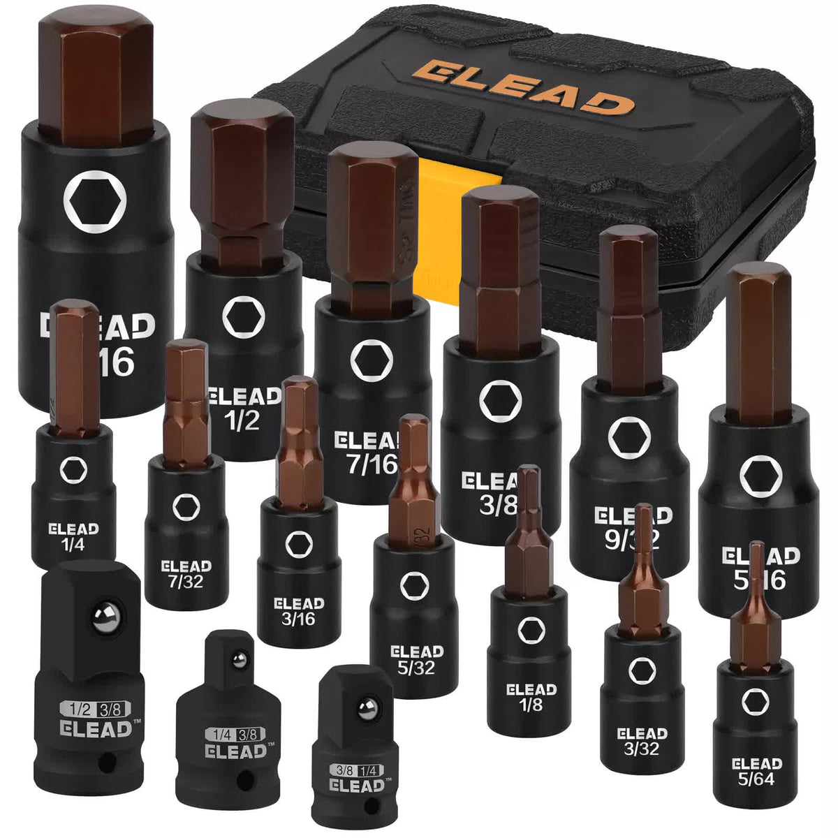 16Pc SAE Hex Bit Impact Socket Set 5/64&quot;-9/16&quot; Allen Socket Set Socket Adapter