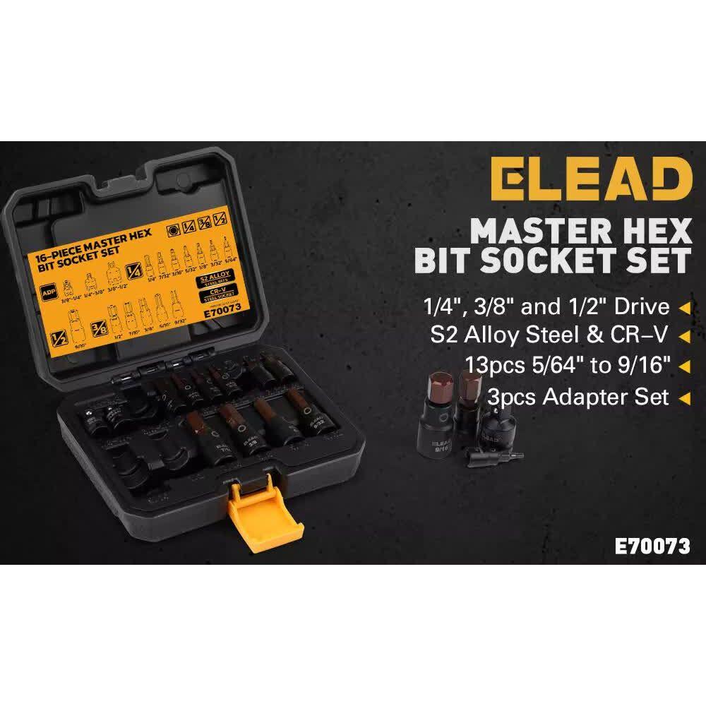 16Pc SAE Hex Bit Impact Socket Set 5/64"-9/16" Allen Socket Set Socket Adapter