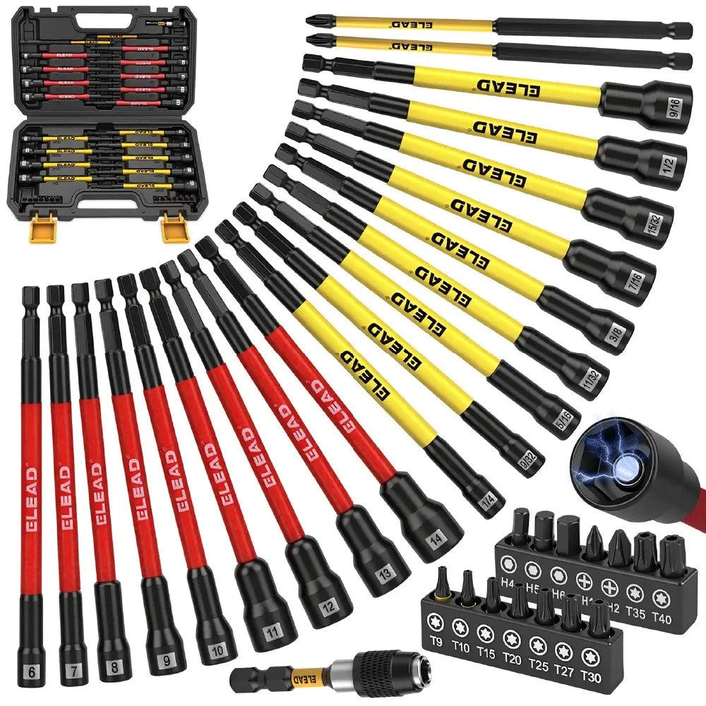 35Pcs Long Magnetic Nut Driver Bit Set Nut Driver Metric &amp; SAE Screwdriver Bits