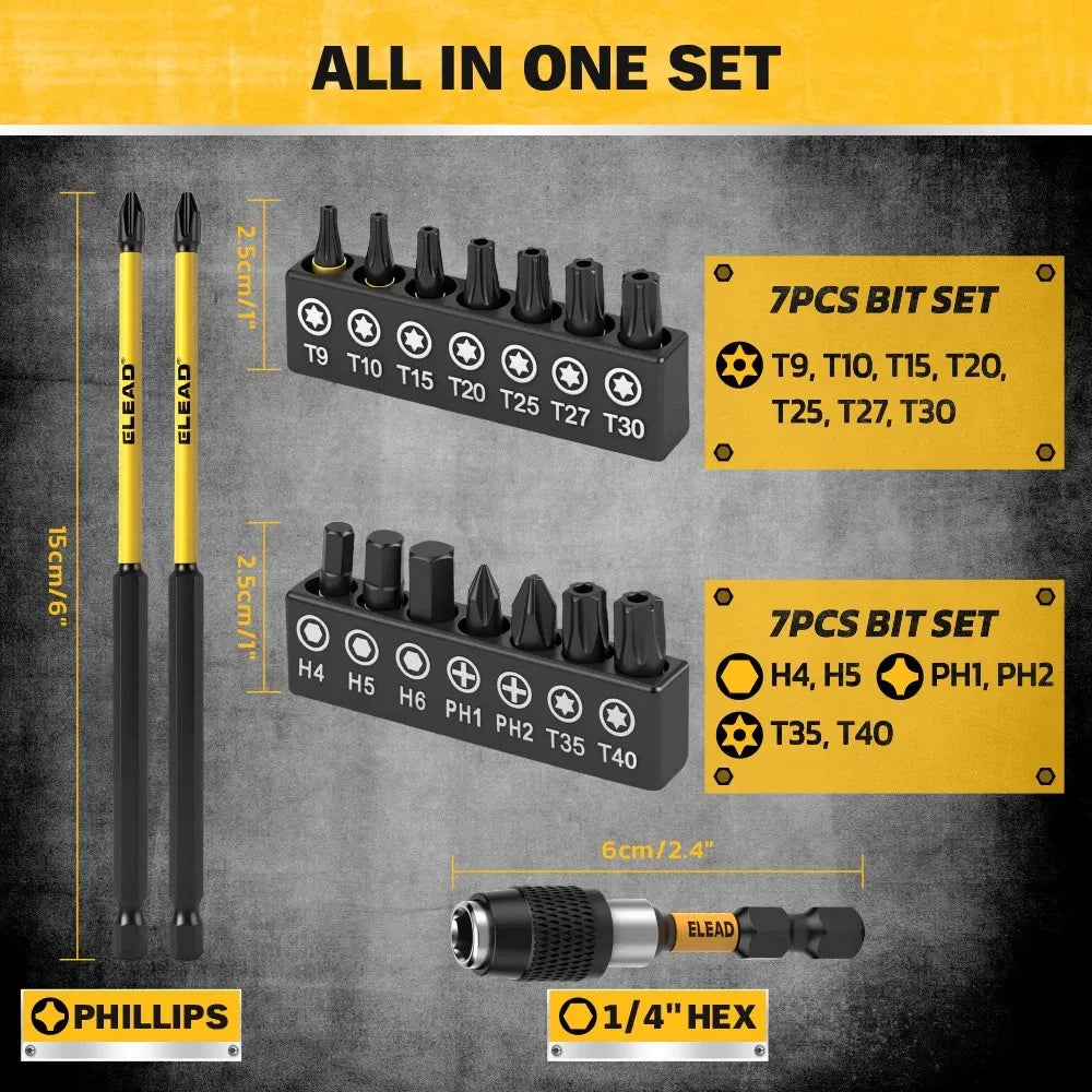 35Pcs Long Magnetic Nut Driver Bit Set Nut Driver Metric & SAE Screwdriver Bits