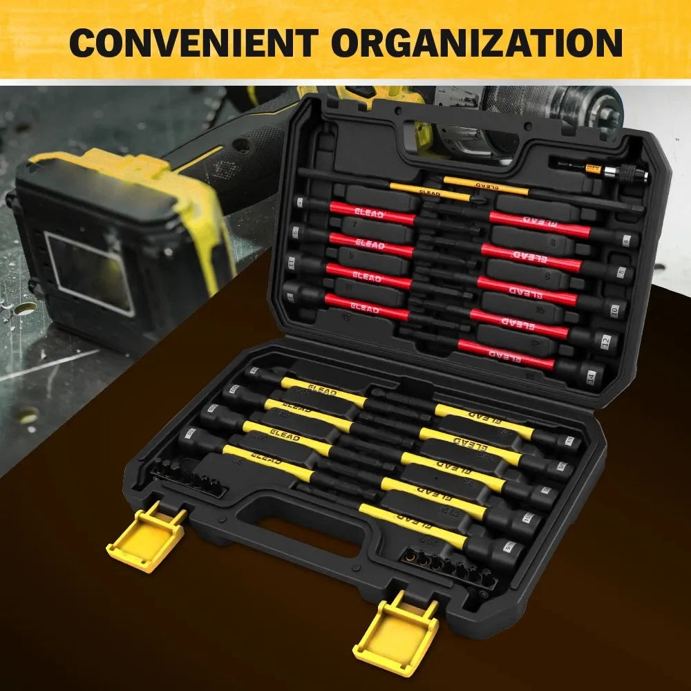35Pcs Long Magnetic Nut Driver Bit Set Nut Driver Metric & SAE Screwdriver Bits