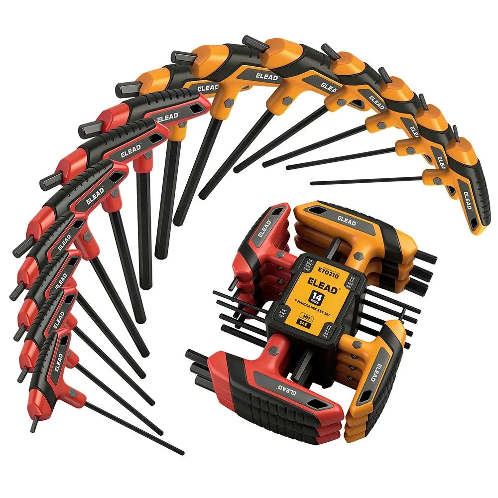 14Pcs T-handle Allen Wrench Set Metric &amp; SAE Portable Hex Key Long Arm Allen Key