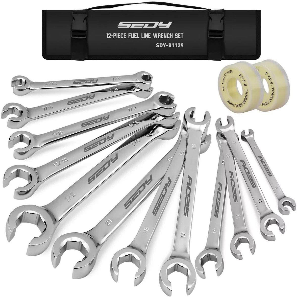 12-Piece Flare Nut Spanner Set Teflon Tape Metric &amp; SAE Brake Line Repairing