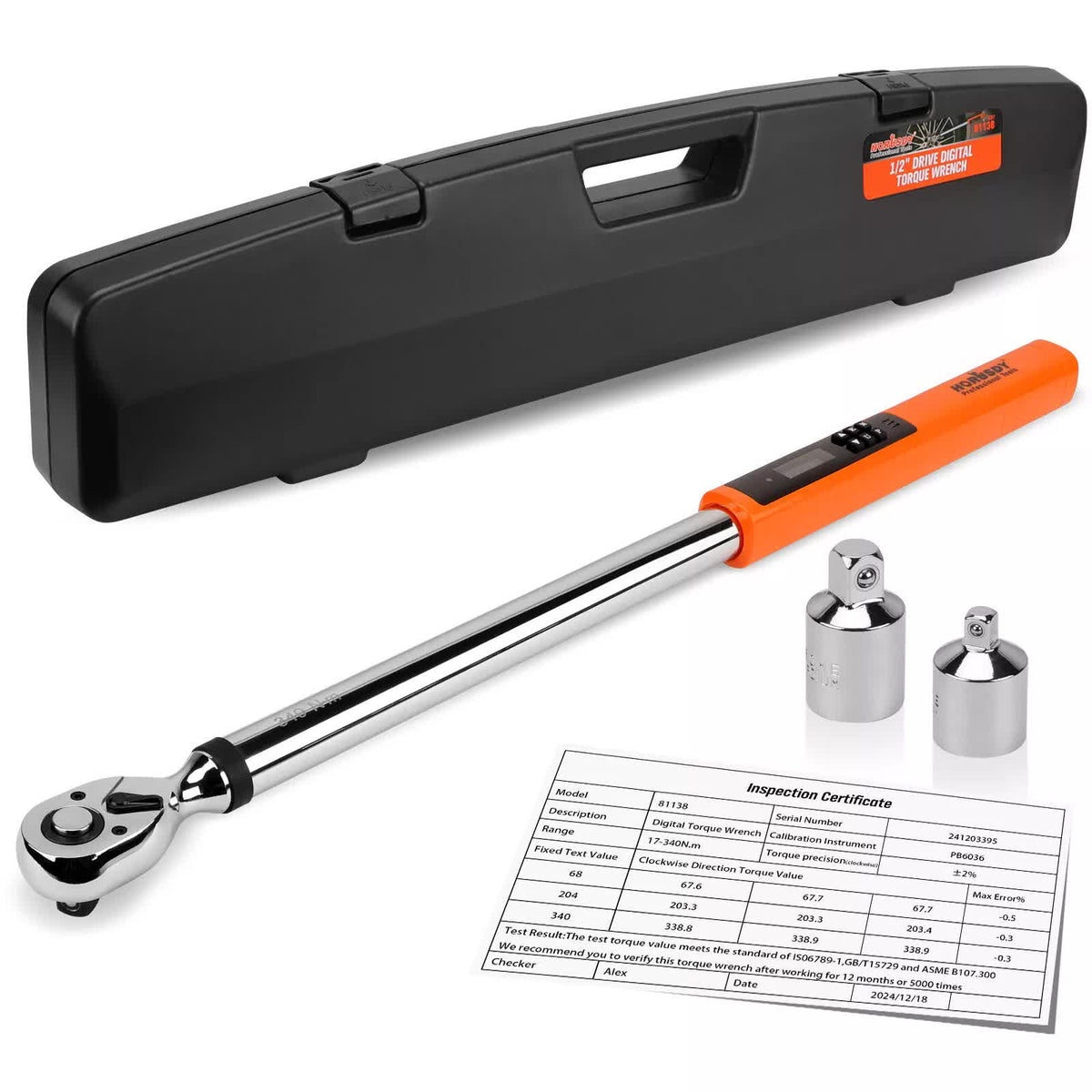 3Pc 1/2&quot; Digital Torque Wrench Set Adjustable 17-340N.m / 25-250ft.lb Motorcycle