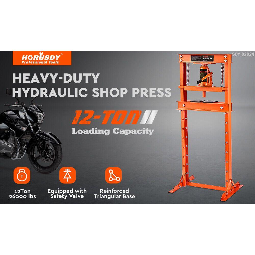 HORUSDY 12T Hydraulic Shop Press Bending H-Frame Benchtop Jack Stand Heavy Duty