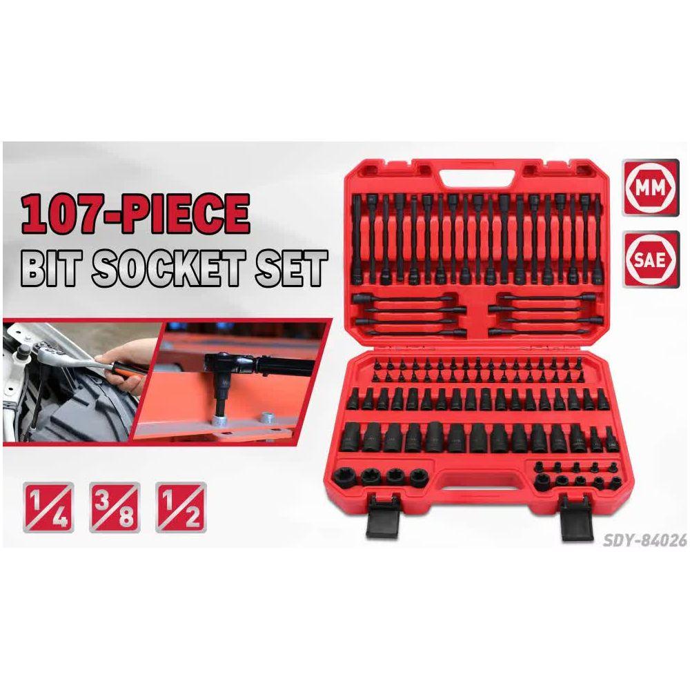 107Pc Hex & Torx Bit Socket Set E-Torx Extra Long Allen Key Sockets Metric & SAE