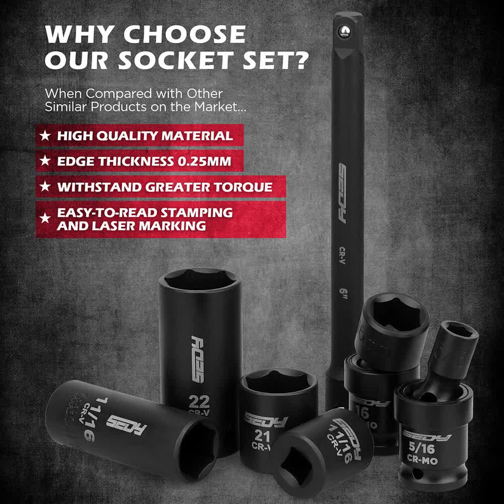 71-Pieces 3/8" Drive Master Impact Socket Set SAE Metric Universal Joint Adapter