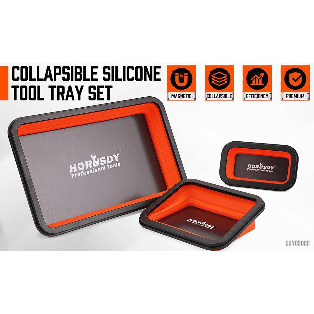 HORUSDY 3Pc Orange Magnetic Parts Tray Set Tool Trays Storage Organizer Screw
