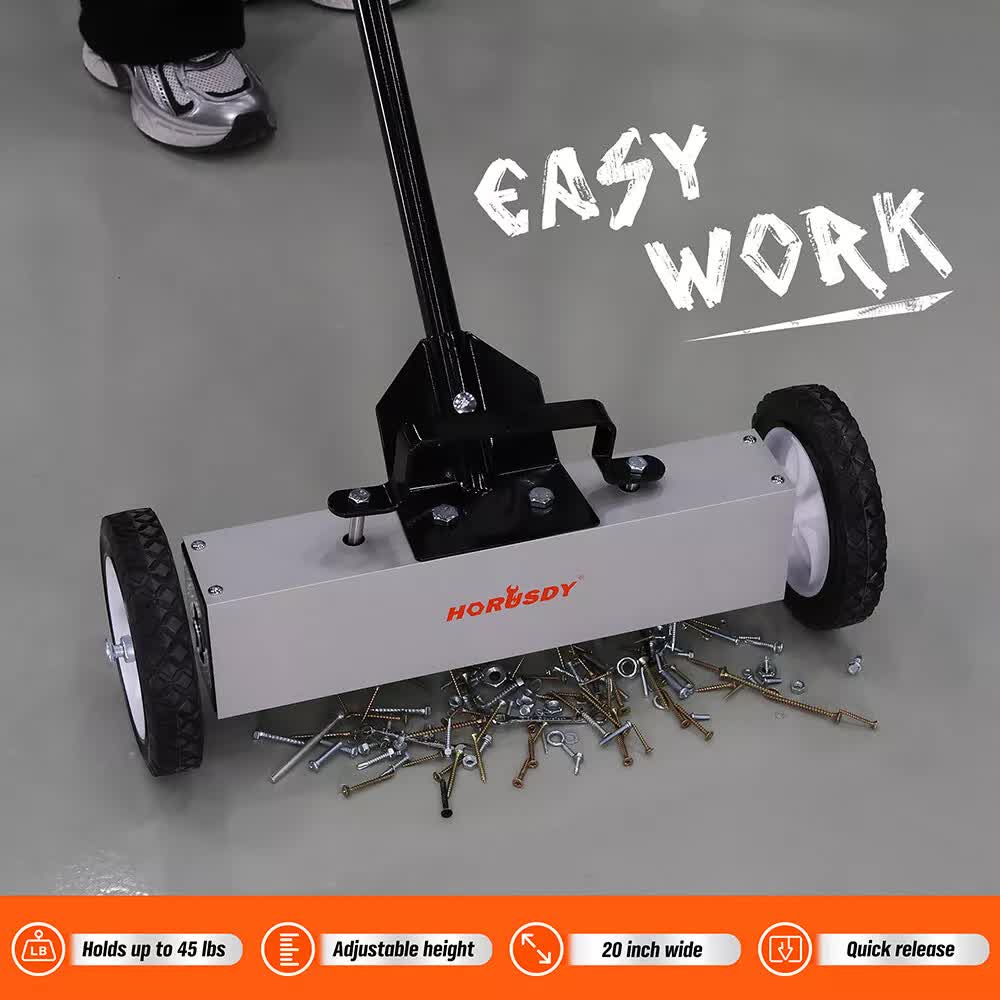 18Inch Magnetic Pick Up Sweeper With Wheels 45LBS Lawn Sweeper Roofing Tools