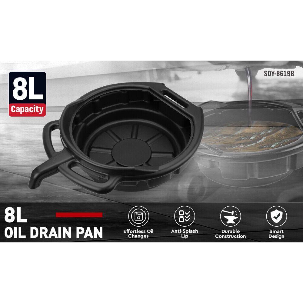 SEDY 8L Oil Change Pan Drain Tray Portable Dish Coolant Recovery Pan Black